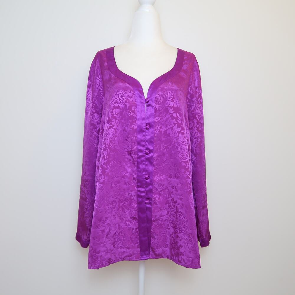 Vintage Victoria's Secret satin magenta purple floral pajama top M